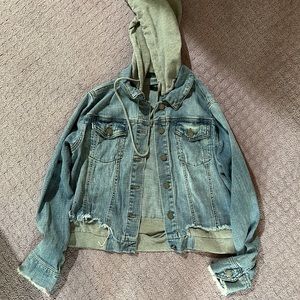 Black Label small jean jacket with detachable cotton hood. Lightly worn.